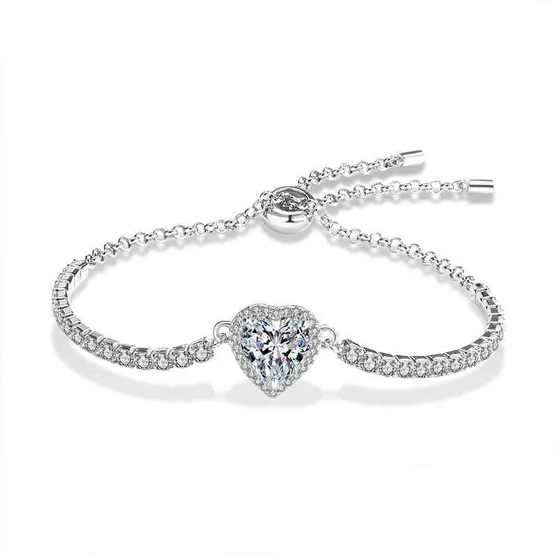 925 Sterling Silver Moissanite Heart Bracelet for women - Elegant Romantic Jewelry 925 silver jewelry W250526