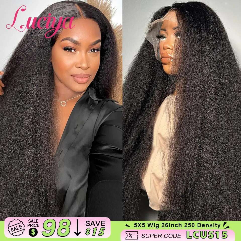 Kinky Straight Ready To Wear 13x4/13x6 HD Front Human Hair Yaki Frontal Wigs 5x5 Lace Closure Wigs