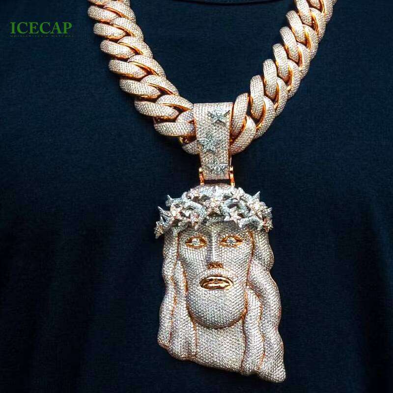 Custom Sterling Sier Face Hip Hop Style Iced out Moissanite Dia Jesus Pendant Necklace