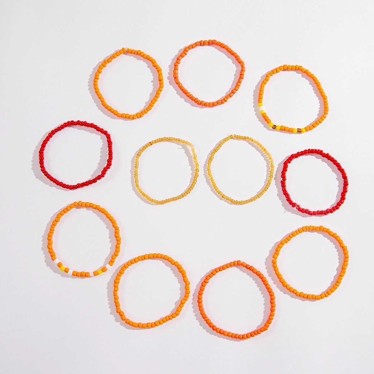 docona Fashion Personality Orange Rice Bead Imitation Crystal Bead Bracelet Set Suitable for Womens Ball Parties Party Gifts W250526