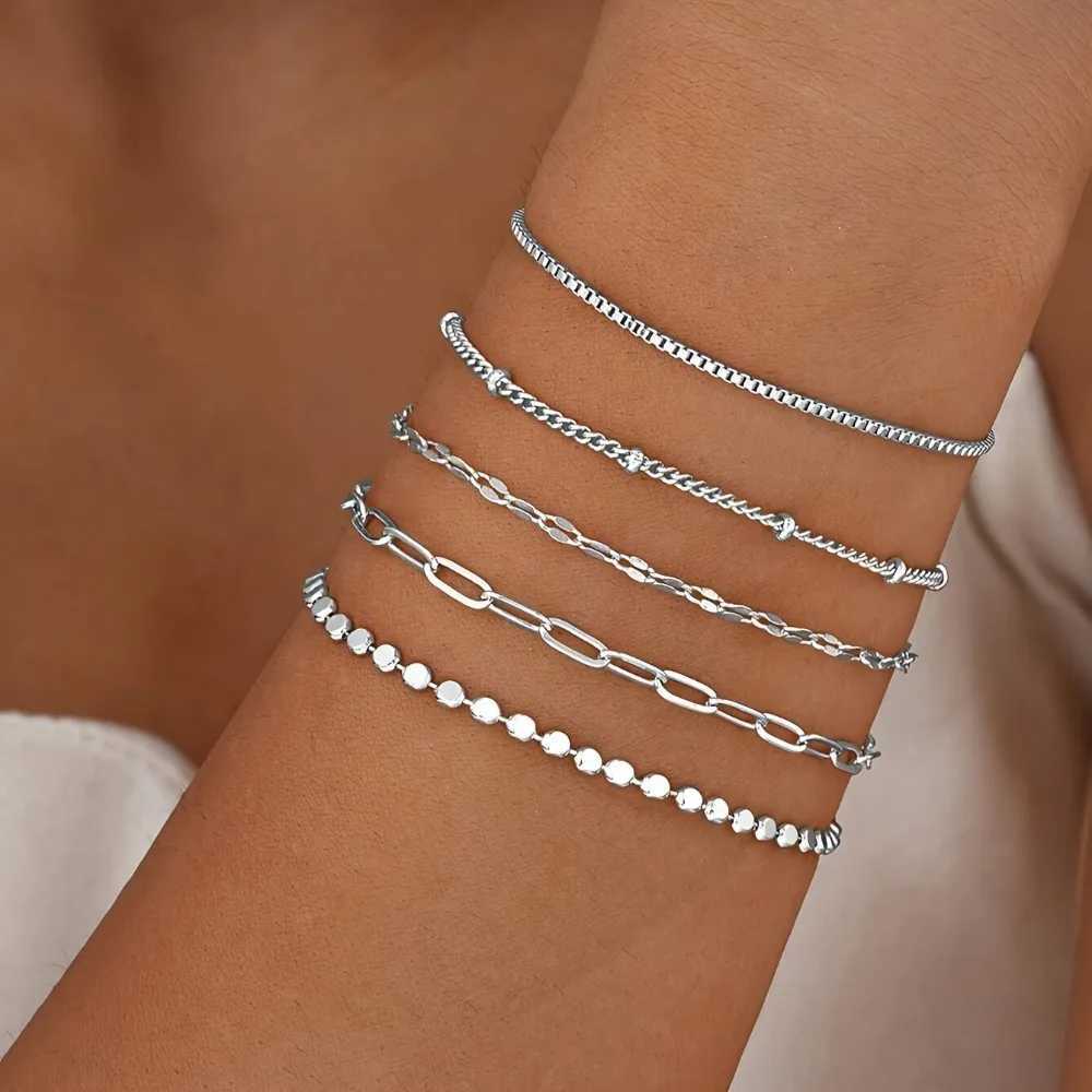 5Pcs/Set Boho Twist Chain Bracelets Set for Women Vintage Gold Silver Color Adjustable Cuban Link Bracelet Fashion Jewelry Gifts W250526