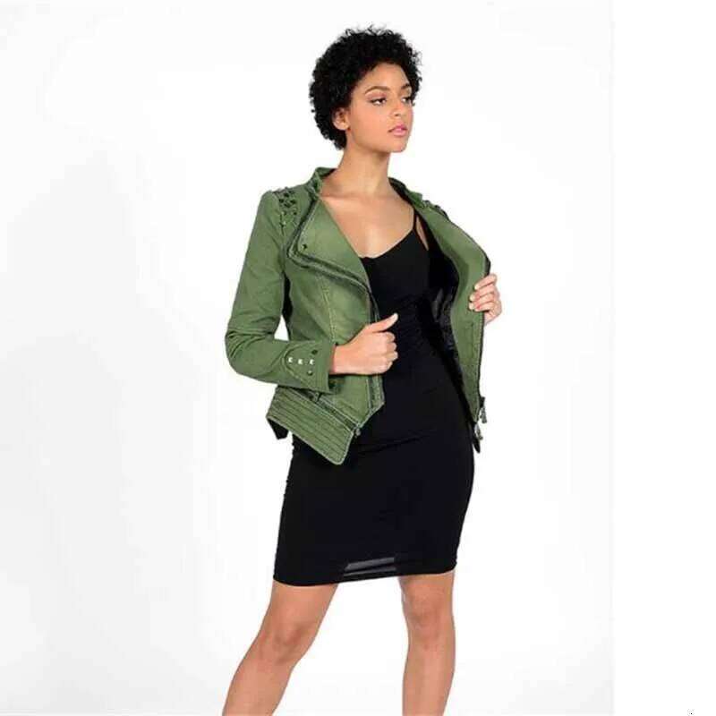 New Fashion Rivet Zipper Denim Jacket Women's Slim Motorcycle Jeans Outerwear Lapel Female Top Short Coat There Lining G408