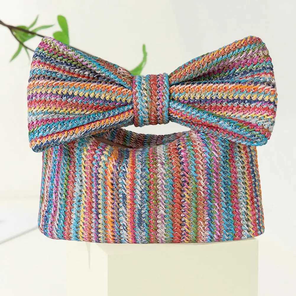 Bow Clutch Bag Bohemian Style Straw Bow Purse with Shape Clutch Foldable Handle Zipper Closure Handbag for Summer Beach Vacation W250527
