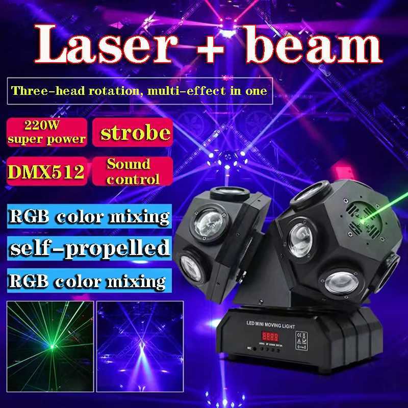 220W RGBW LED Beam Moving Head Light 3 Heads RGB Laser Stage Projector Light Music DMX512 Controller DJ Disco Lamp Party Lights XJ250527