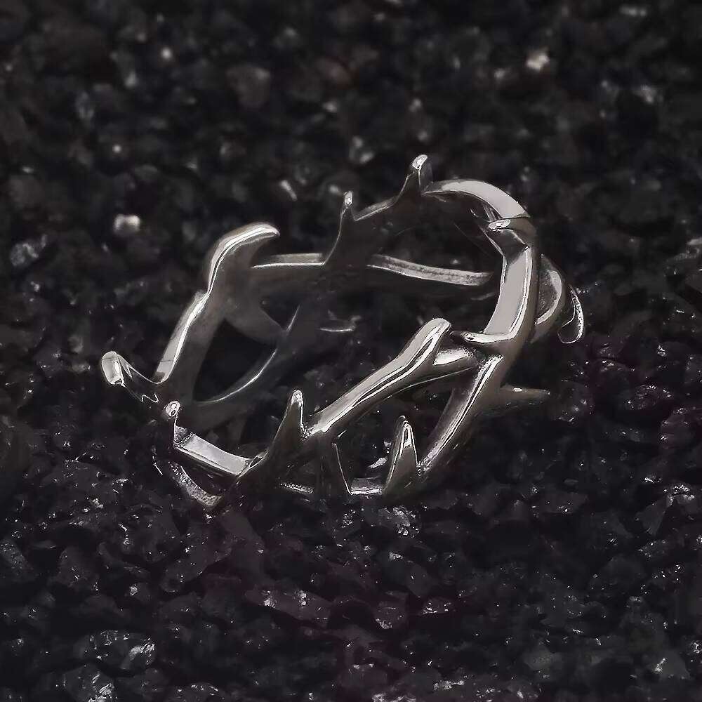 Sterling Sier Gothic Thorn Couple Rings for Women Men Punk Retro Cool Spiky Finger Ring Adjustable Hip-hop Y2k Jewelry