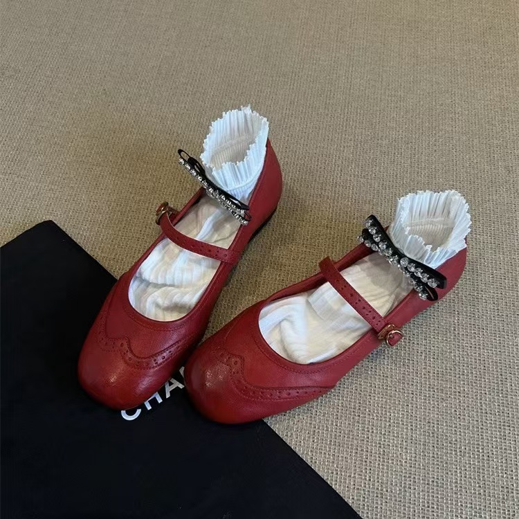 Pumps Spring/Fall 2023 Genuine Leather Round Toe Chunky Low Heel Women Shoes Retro Mary Janes 0be7