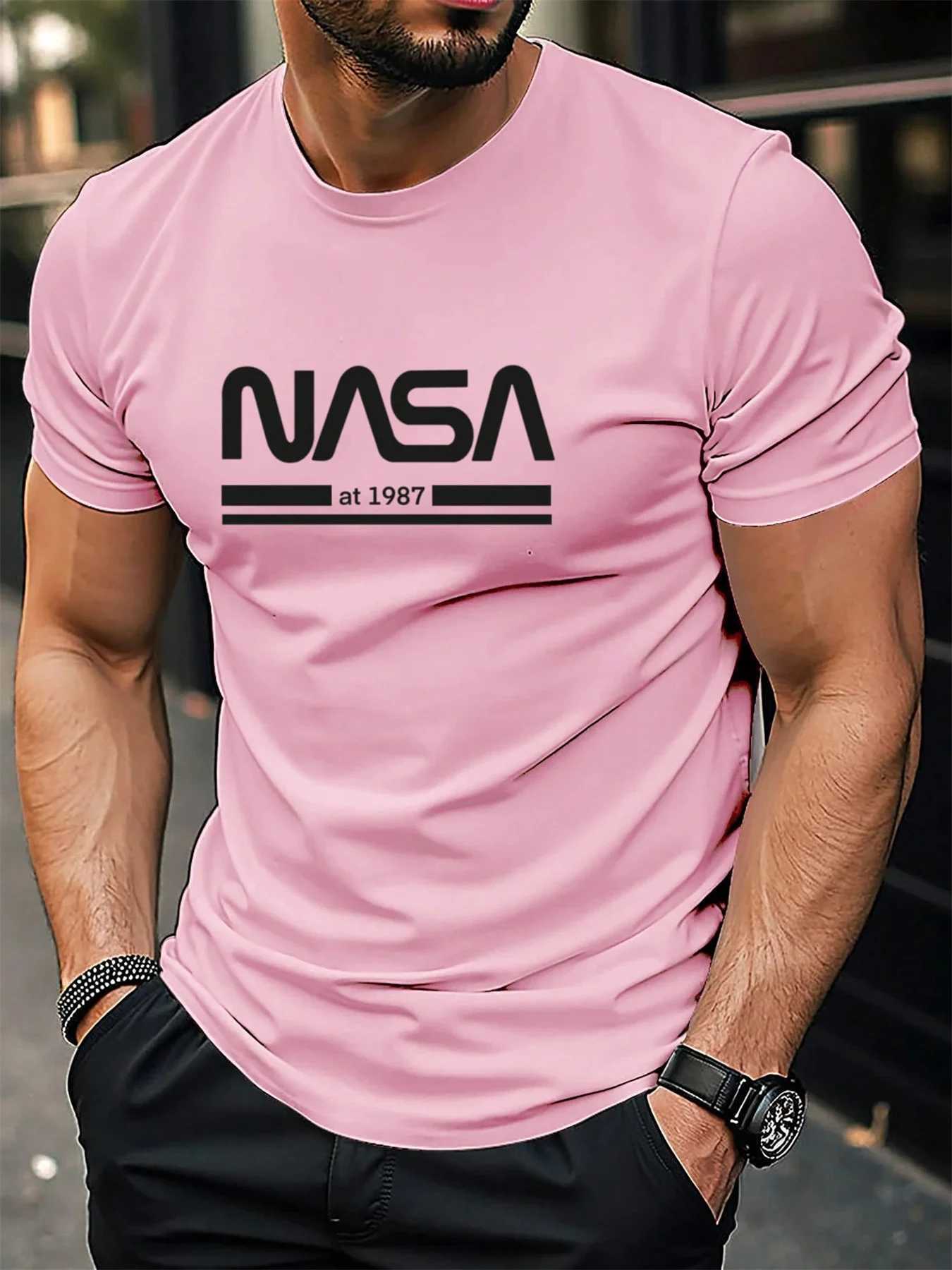 Mens Summer 100% Cotton Fashionable Casual Loose Fit Plus Size Letter Pattern Printed Sports Round Neck Short Sleeve T-shirt Z250527