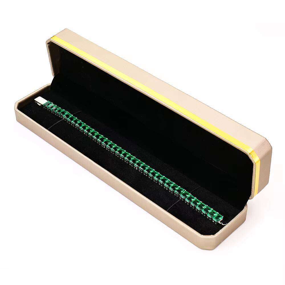 High-Quality Sterling Sier Jewelry Lab-Grown Colombian Emerald Green Tennis Chain Bracelet