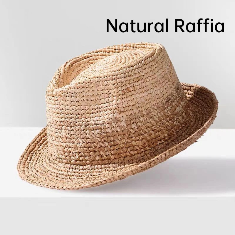 Natural Raffia Jazz Sun Hats Men and Womens Summer Manual Woven Straw HatFashion Sun Protection Sunshade Beach Hat Panama 250526
