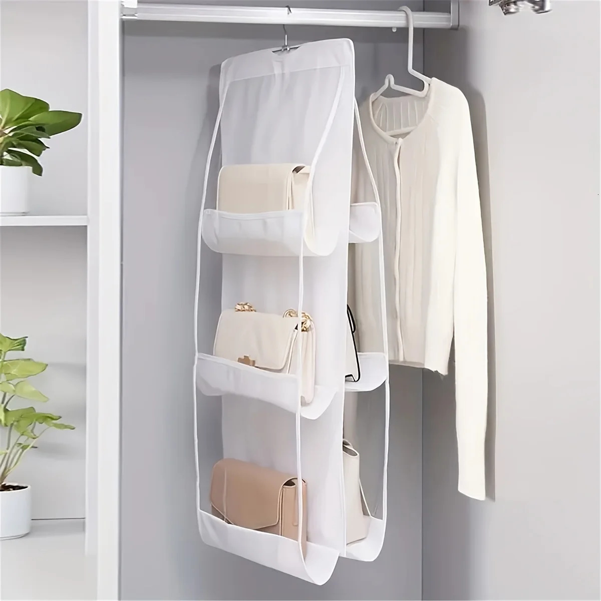 1pc 6/8 Grids Space Saving Bag Organizers Multi Layer Hanging Handbag Purse Organizer For Wardrobe Closet Bag Storage Holder 250526