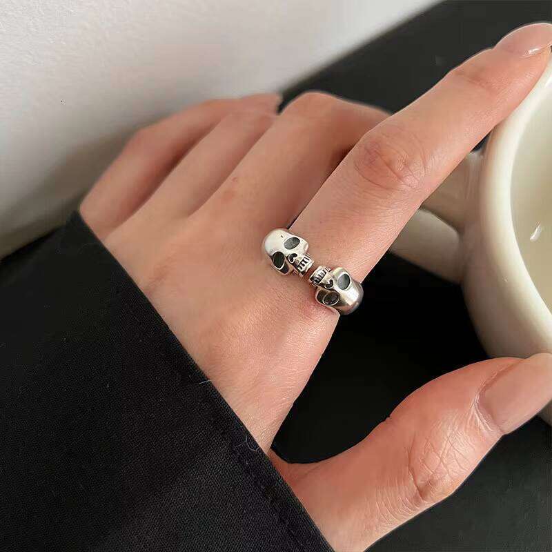 S Sterling Sier Men's and Women's Retro Skeleton Skull Simple Open Ring Jewelry