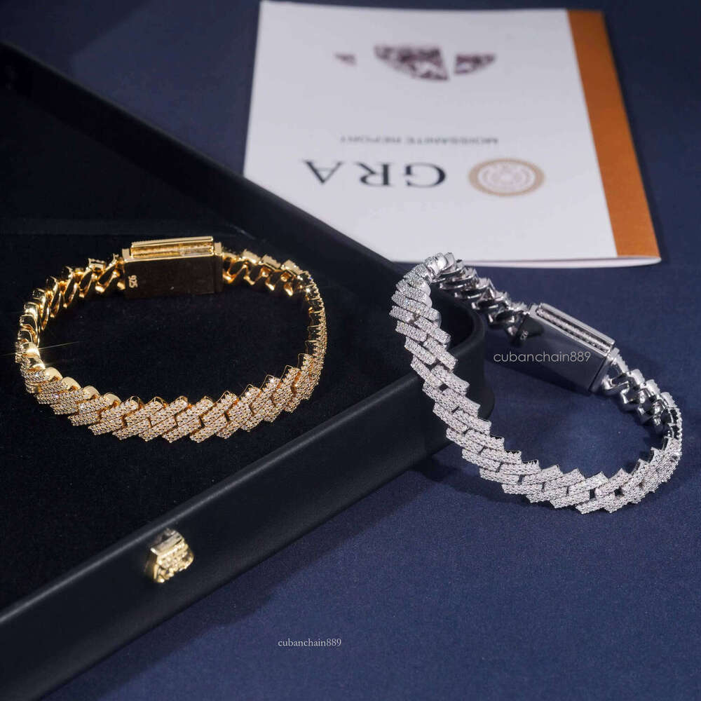 Ready to Ship High Quality Moissanite Hip Hop Jewelry 10mm Link Chain Sier Iced Out Cuban Bracelet Necklace With GRA