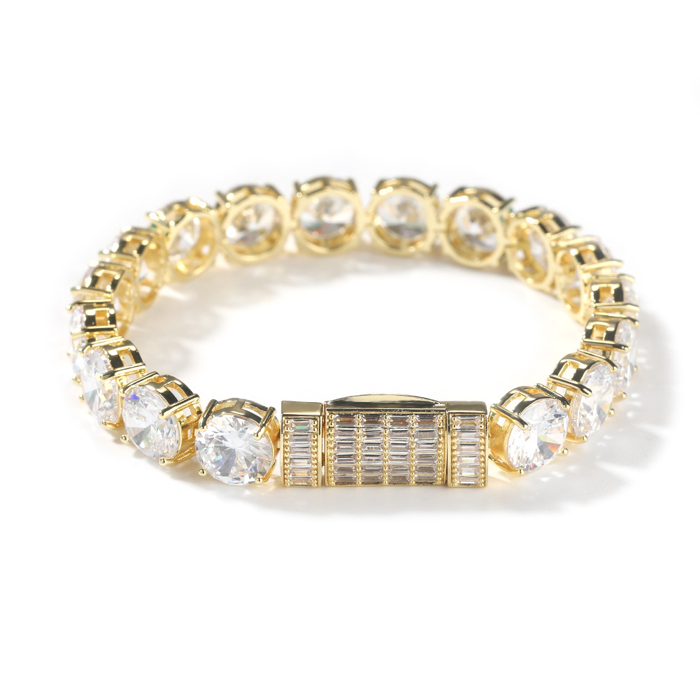 10mm Hip Hop Tennis Chain Bracelets Real Gold Plated 5A Round Zircons 18k Gold Plated Jewelry - view 3