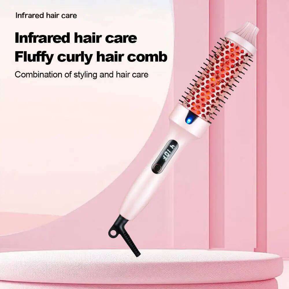 Negative Ion Heat Heated Round Brush Straightener Hair Dryer Hot Comb Infrared Curling Iron