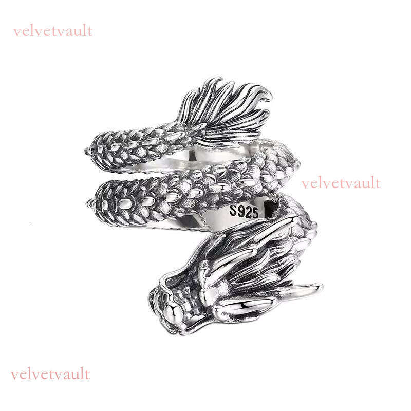 Wholesale S Sterling Sier Dragon Ring Vintage Punk Hip Hop Jewelry Open Adjustable Band for Men and Women