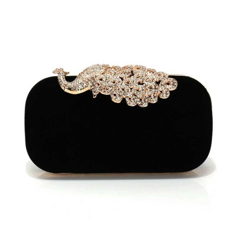 Retro Black Evening Bag Womens Elegant Formal Wedding Party Handbags Vintage Velvet Clutch with Peacock Crystal Red Purses W250527