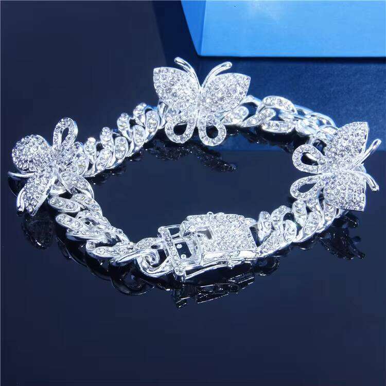Iced Out butterfly Pendant Classic Bracelet Miami Full Dia Cuban Anklet Foot Jewelry
