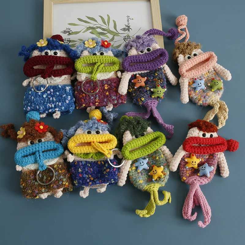 Creative Sausage Mouth Mermaid Doll Crochet Keychains Handmaking Knitting Storage Bag For Car Keys Holder Funny Car Keys Keyring W250526