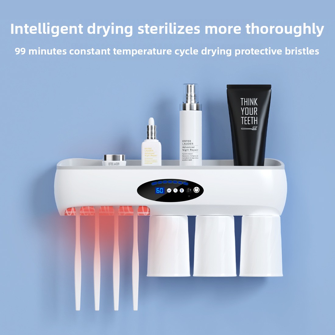Smart UV Sterilized Toothbrush Holder Sanitizer Magnetic Suction Mouthwash Cup Drying Storage Luxury Style