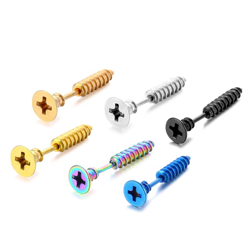 Stainless Steel Wood Screw Stud Earring for Men Youth Titanium Steel Man Cross Piercing Earring Ear Studs Nice Jewelry Gift Wholesale Price 1 PCS