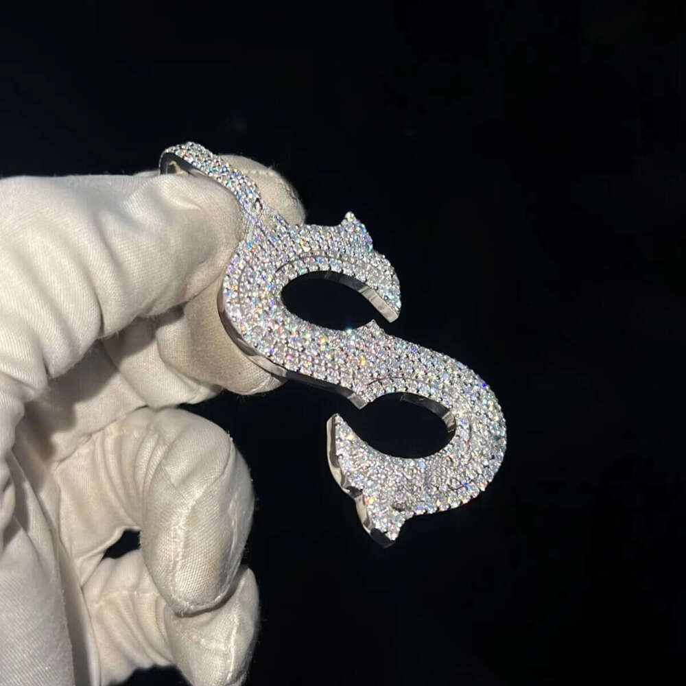 Sier A-Z Pendant Hiphop New Trendy Moissanite Custom Initials Necklace