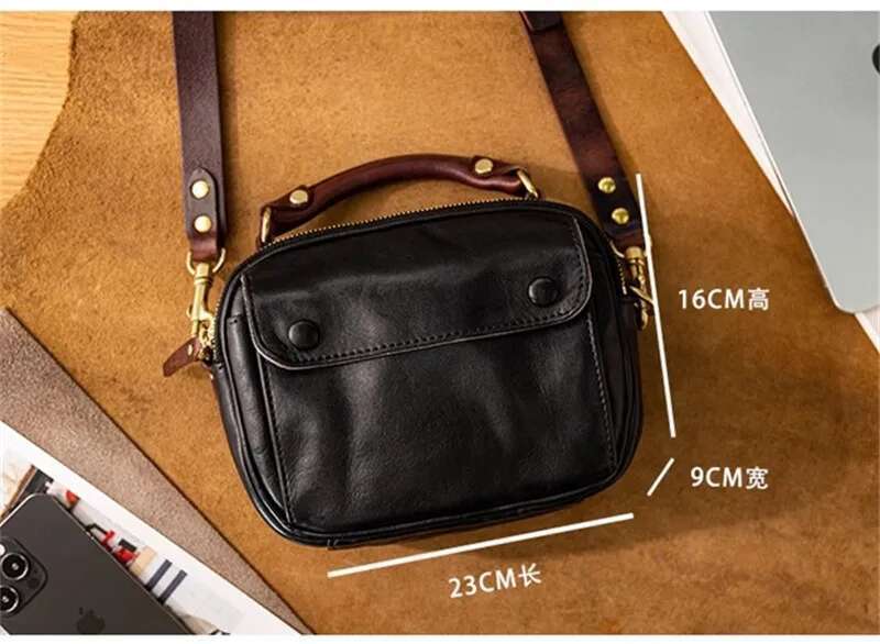 Fashion High Quality Genuine Leather Men's Small Crossbody Casual Leisure Designer Real Cowhide Black Shoulder Bag