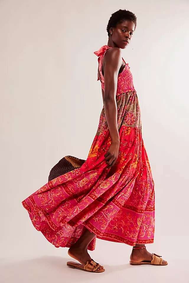 2025 Summer New Strapless Backless Printed Maxi Dress for Women