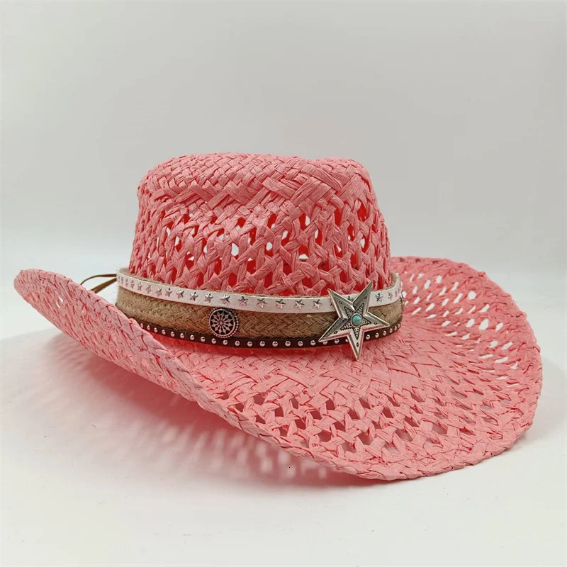 Womens Summer Cowboy Hat Sun Shade Hat Watermelon Red Summer Hollow Sun Shade Hat Cowboy Straw Hat Mens and Womens Beach 250526