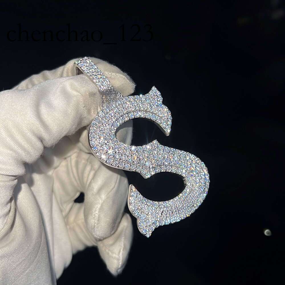 Sier A-Z Pendant Hiphop New Trendy Moissanite Custom Initials Necklace