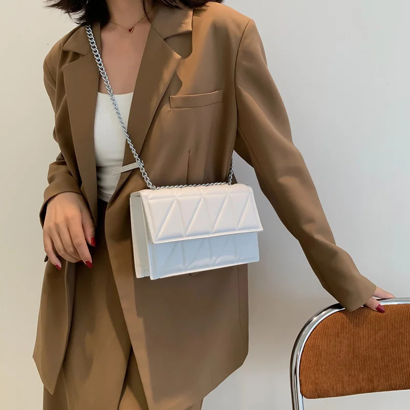 Solid Color Chain Strap Flap Shoulder Bag Ladies Handbags Embroidery Plaid Crossbody Bags For Women Daily Used 250526