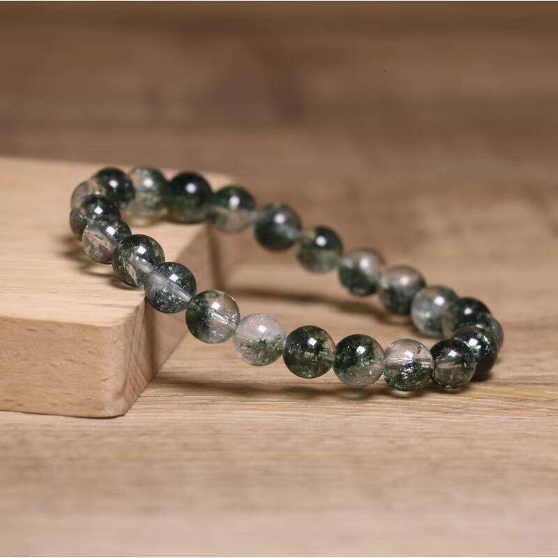 Natural Green Crystal Beaded Phantom Quartz Healing Energy Bracelet Unisex Elastic Yoga Meditation Beads