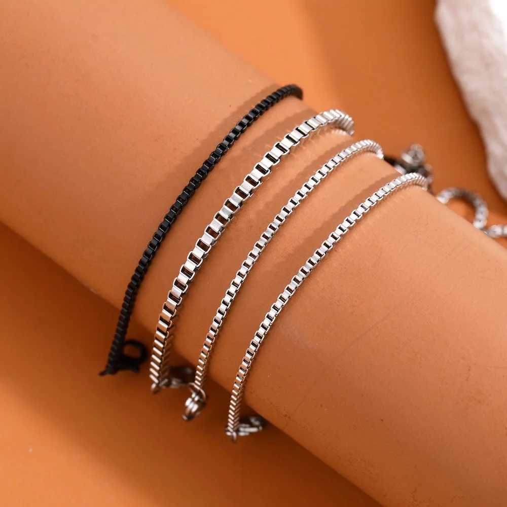 4pcs/set Stainless Steel Box Chain Bracelet Hip Hop Men Multi-layer Bracelet Jewelry Fashion Accessories Gifts W250526