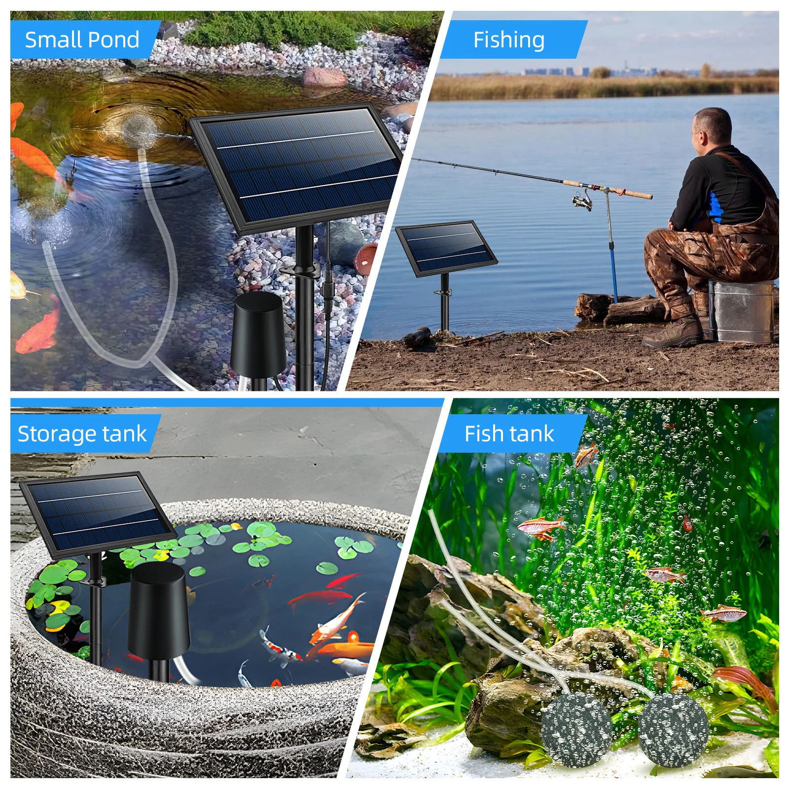 Solar Powered Air Pump Kit 10V 8W Solar Panel Air Pump with Pipe Air Stones 3 Working Modes Waterproof Solar Pond Aerator 250523