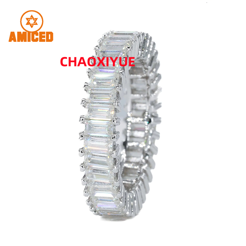 Wholesale Custom Fine Jewelry Ring Moissanite VVS Iced Out Diamond Ring Baguette Eternity Ring for Women