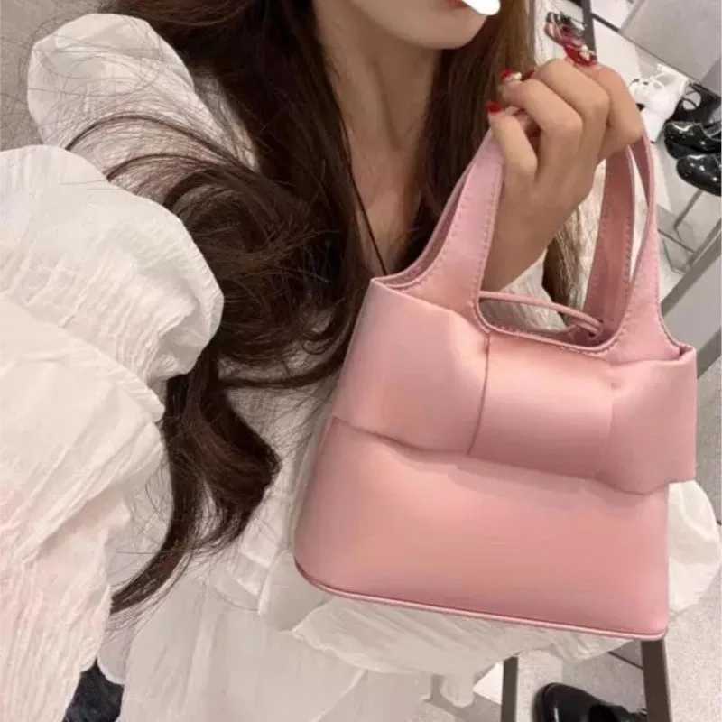 JIAERDI Sweet Cute Pink Hand Bag Wallet Women Fairycore Aesthetic Bow Satin Handbag Purse Girls Retro Shoulder Crossbody Bags W250527