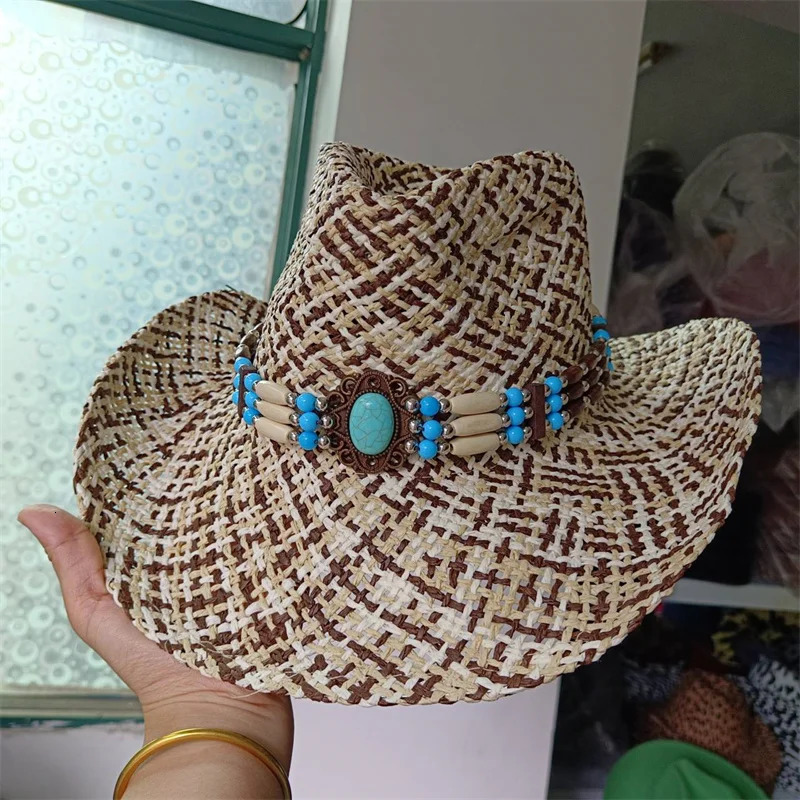Cowboy hat fashion hollow out western cowboy hand woven hard summer sapphire accessories neutral Cowboy hat sun hat sombrero cow 250526