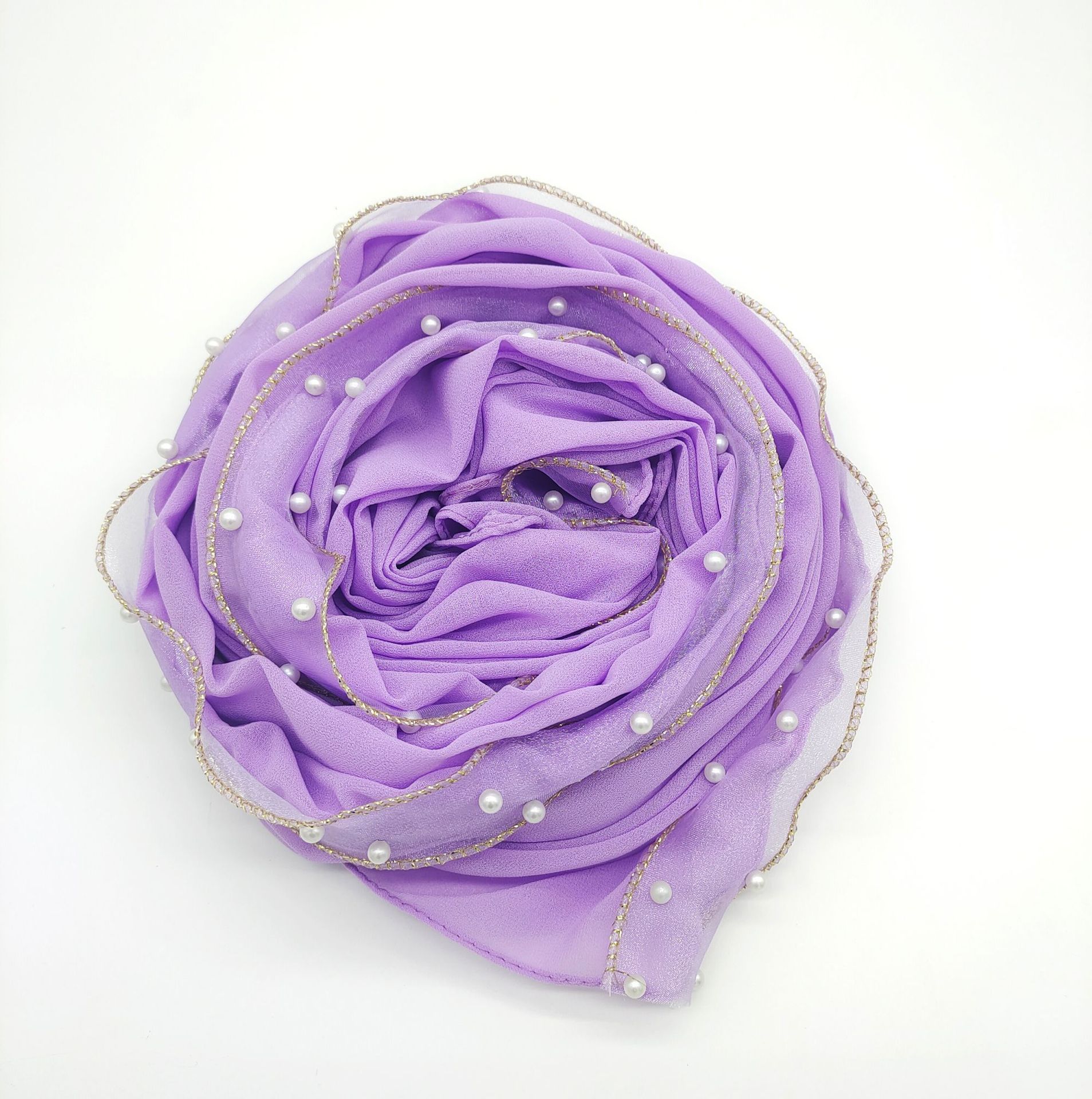 K842 New spot solid color pearl chiffon high-gloss pearl ribbon scarf headscarf scarf bubble scarf Malaysia Indonesia