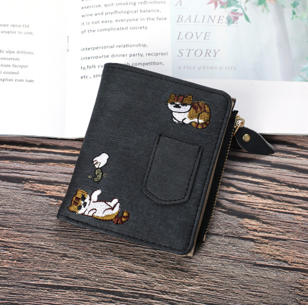 Free Shipping Designer Wallet Jeans Style Cat Embroidered Business Card Holder Canvas Pattern Large Capacity Buckle Phone Bag Coin Strap