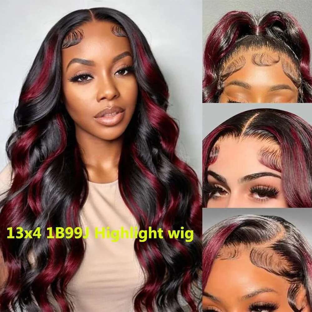 Body Wave Colored Bury Highlight 250% 1b/99j 13x4 HD Front Human Hair Wigs Brazilian 30 32 Inch 13x6 Lace Frontal Wigs