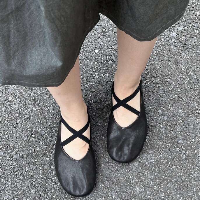 2025 Round Toe Shallow Mouth Cross Strap Mary Jane Shoes Women Summer Autumn Comfortable Ballet Flats