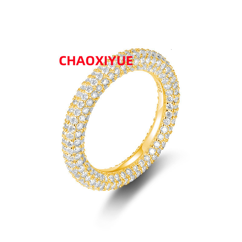 Factory Wholesale Hip Hop Style Custom 925 Sterling Silver Full Iced Moissanite Rhodium Gold Plated Moissanite Rings for Women