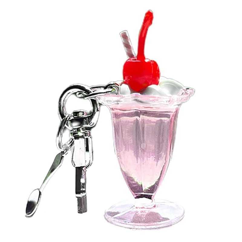 2023 New Simulated Cherry Cream Cup Keychain Pendant Hanging Ornament Decorations Birthday Gift Fun and Functional Accessory W250526