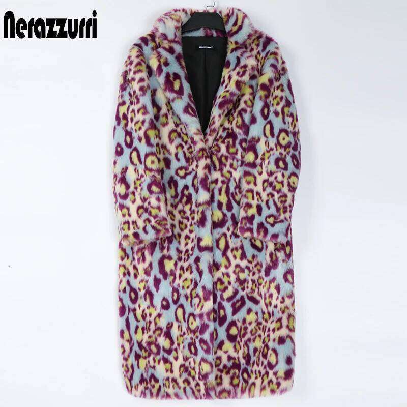 Nerazzurri Multicolor Long Colorful Leopard Print Faux Fur Coat Women Warm Thick Womens Fashions Winter Clothes 2022 5xl 6xl 7xl