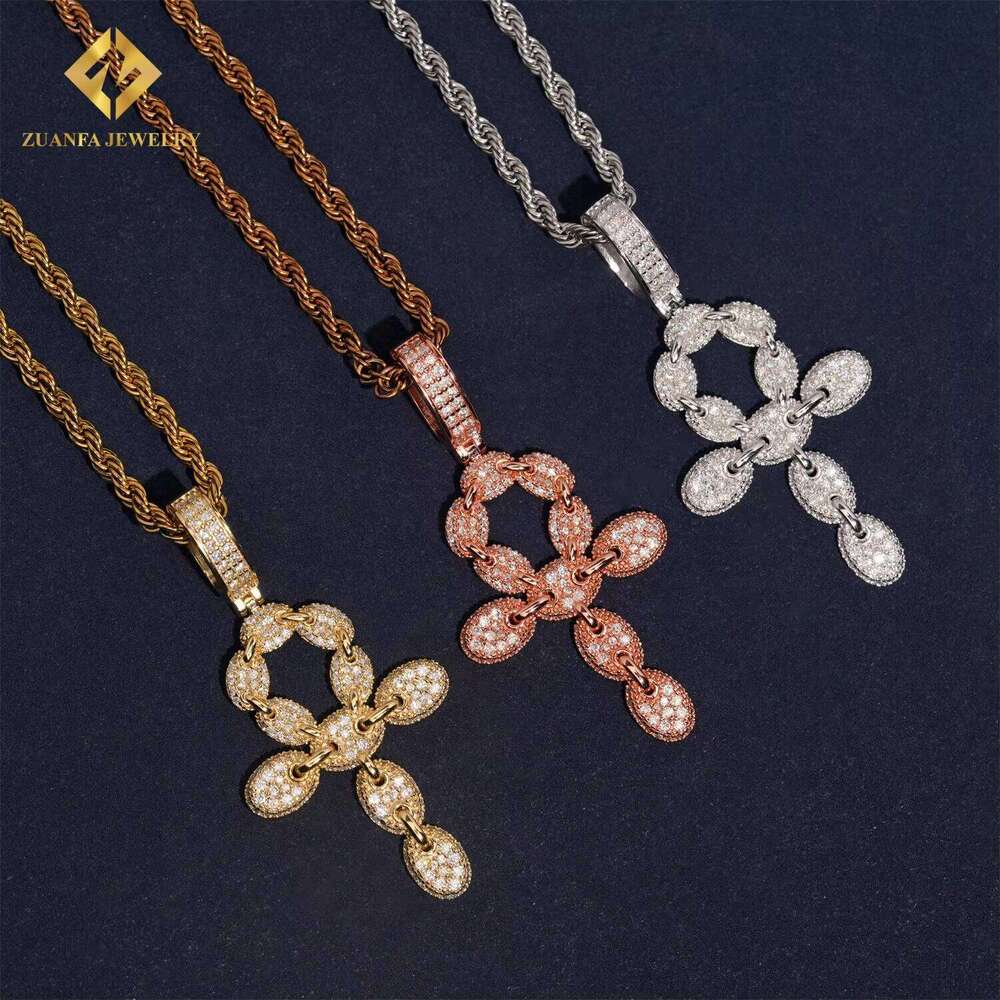 Custom Moissanite Jewelry Hip Hop Full VVS Dia Cross Bling Iced Out Sterling Sier Necklace Pendant Men