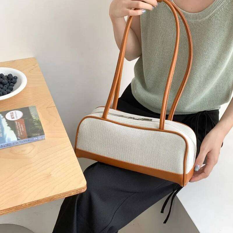 Design Contrast Color Vintage Shoulder Bags Korean Office Lady All Match Underarm Bag Elegant Y2k Fairy Women's Handbags