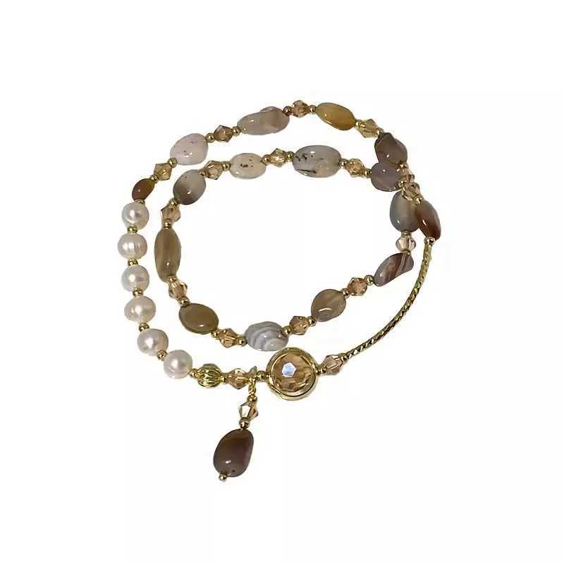Fashion Double Layered Crystal Pearl Splicing Beaded Bracelets for Women Ethnic Crystal Beads Wrap Bracelet Bangle Jewelry Gifts W250526
