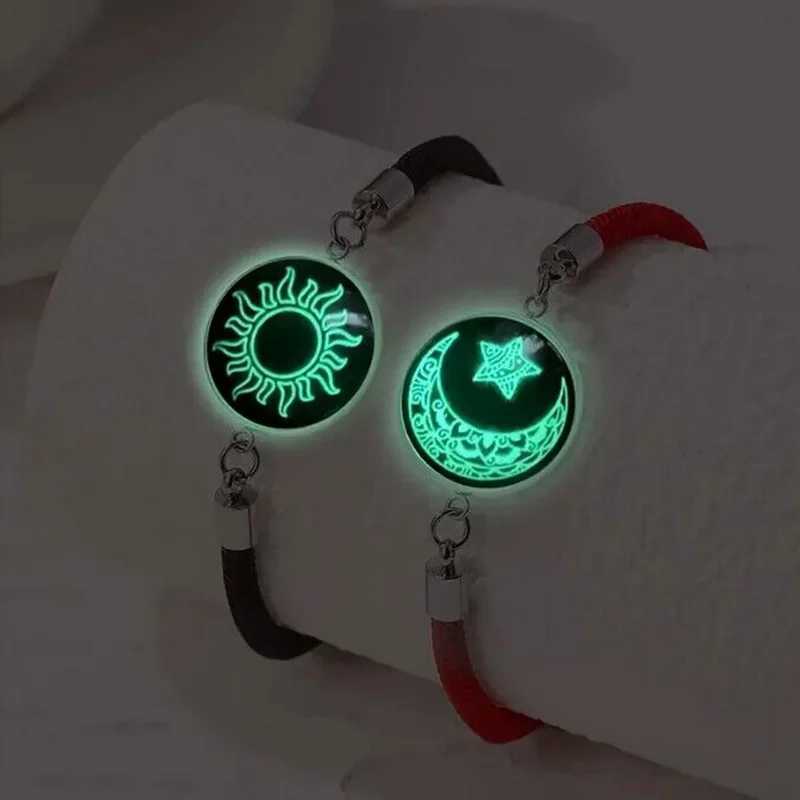 Luminous 2PCS/Set Stainless Steel Couples Bracelet For Women Lover Sun Moon Rope Charm Friendship Party Valentine Jewelry Gift W250526