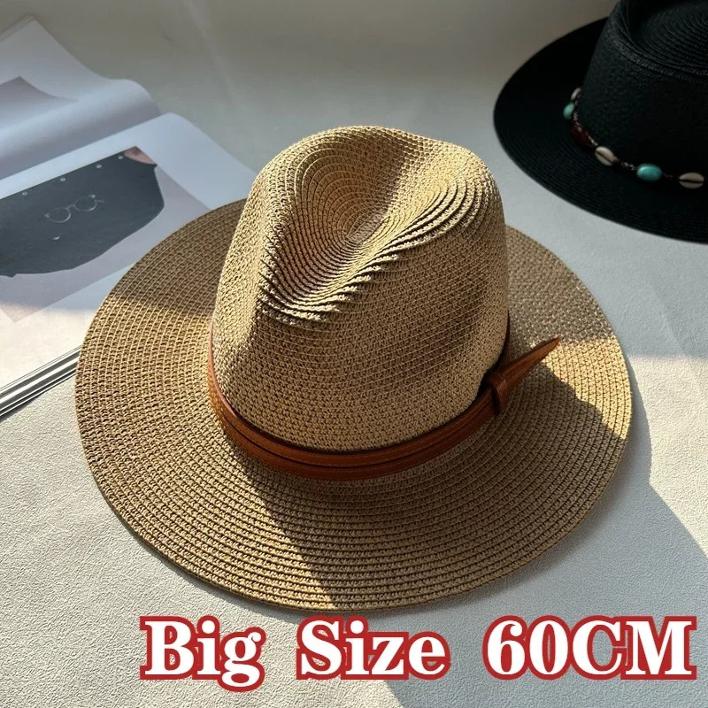 Big Head 60CM Panaman Straw Hat with Foldable Straw Woven Hat Plus Size Men Jazz Women Sun Protection Sun Shading Hat Hair cover 250526