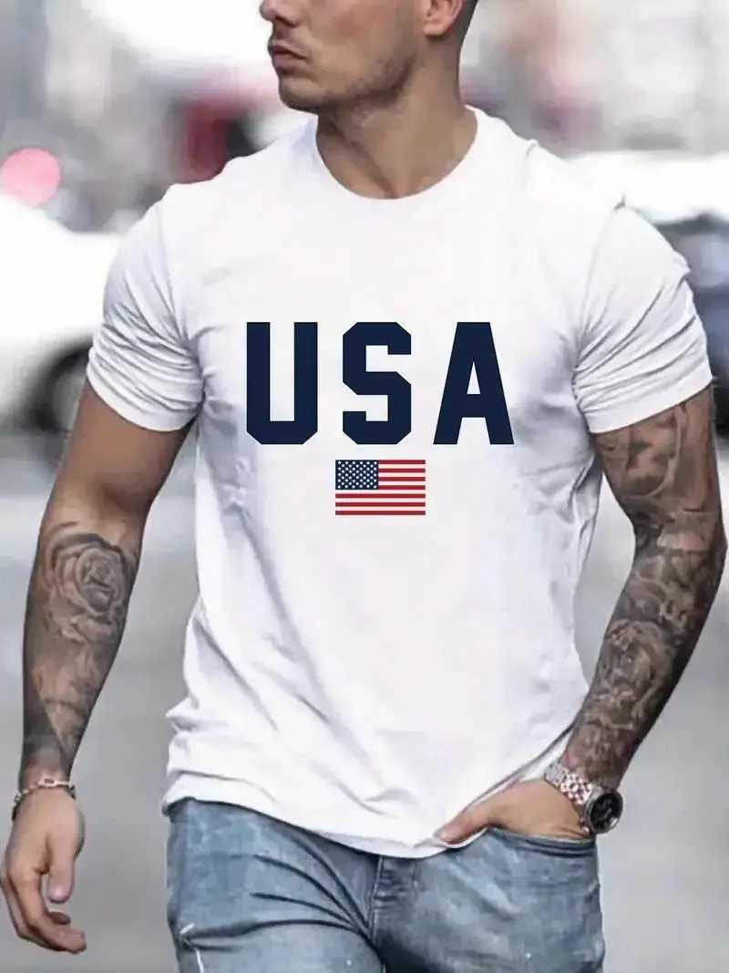 USA Pattern Print Mens Comfy T-shirt Graphic Tee Mens Summer Outdoor Clothing Mens Apparel Tops for Men Z250527