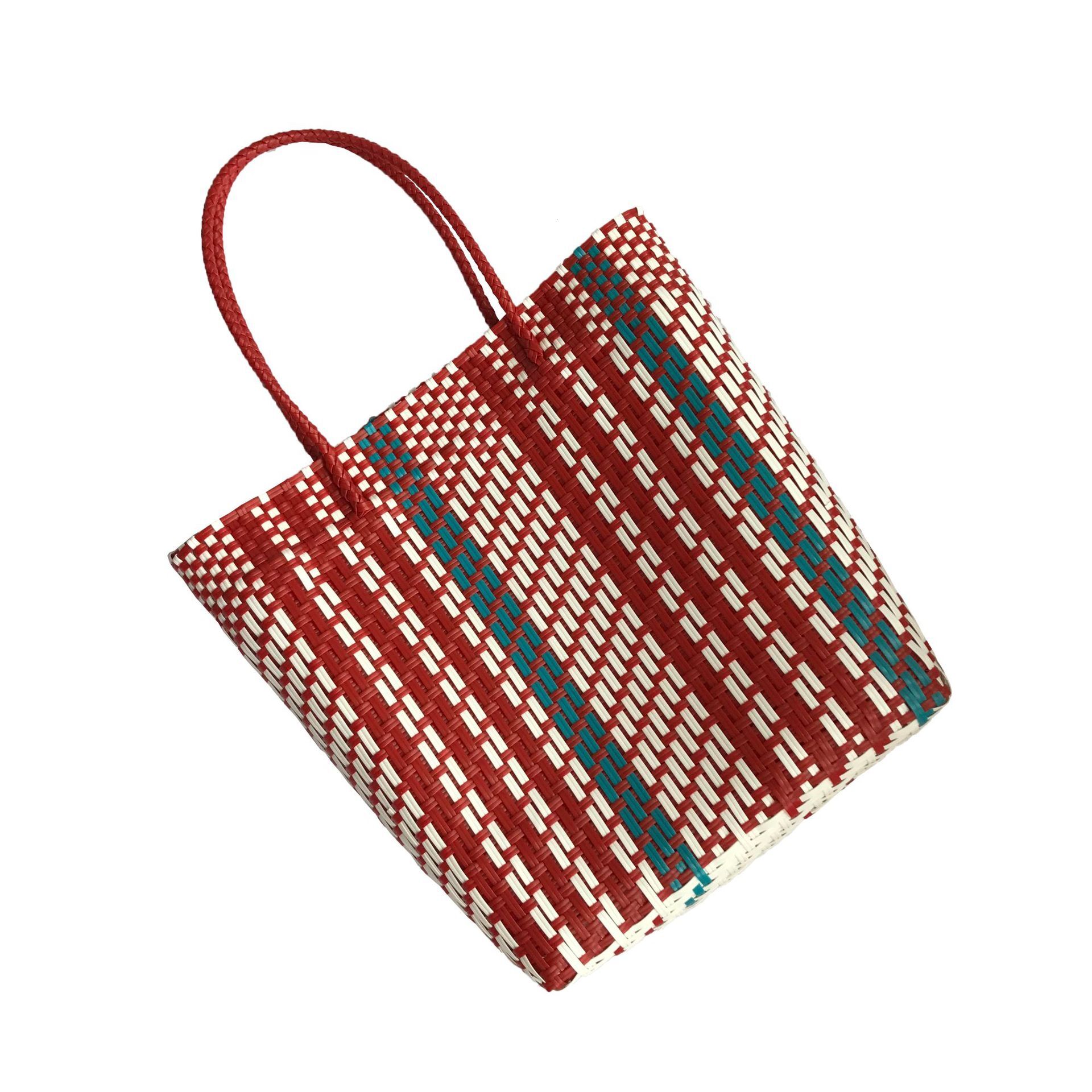 Top quality Brand High Quality Style Plastic Handwoven Striped Bag Style Shopping Shoulder Bag Fashion Woven Women's Bag Wholesale Free Delivery 